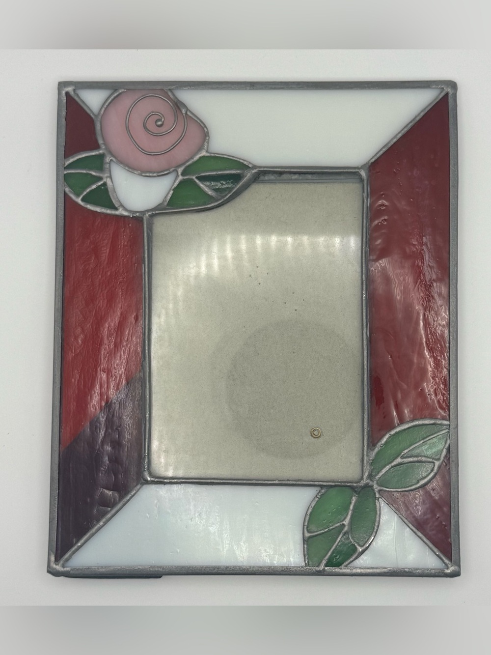 Vintage Stained Glass Rose Picture Frame 3.5x5  Floral Tabletop Photo Frame